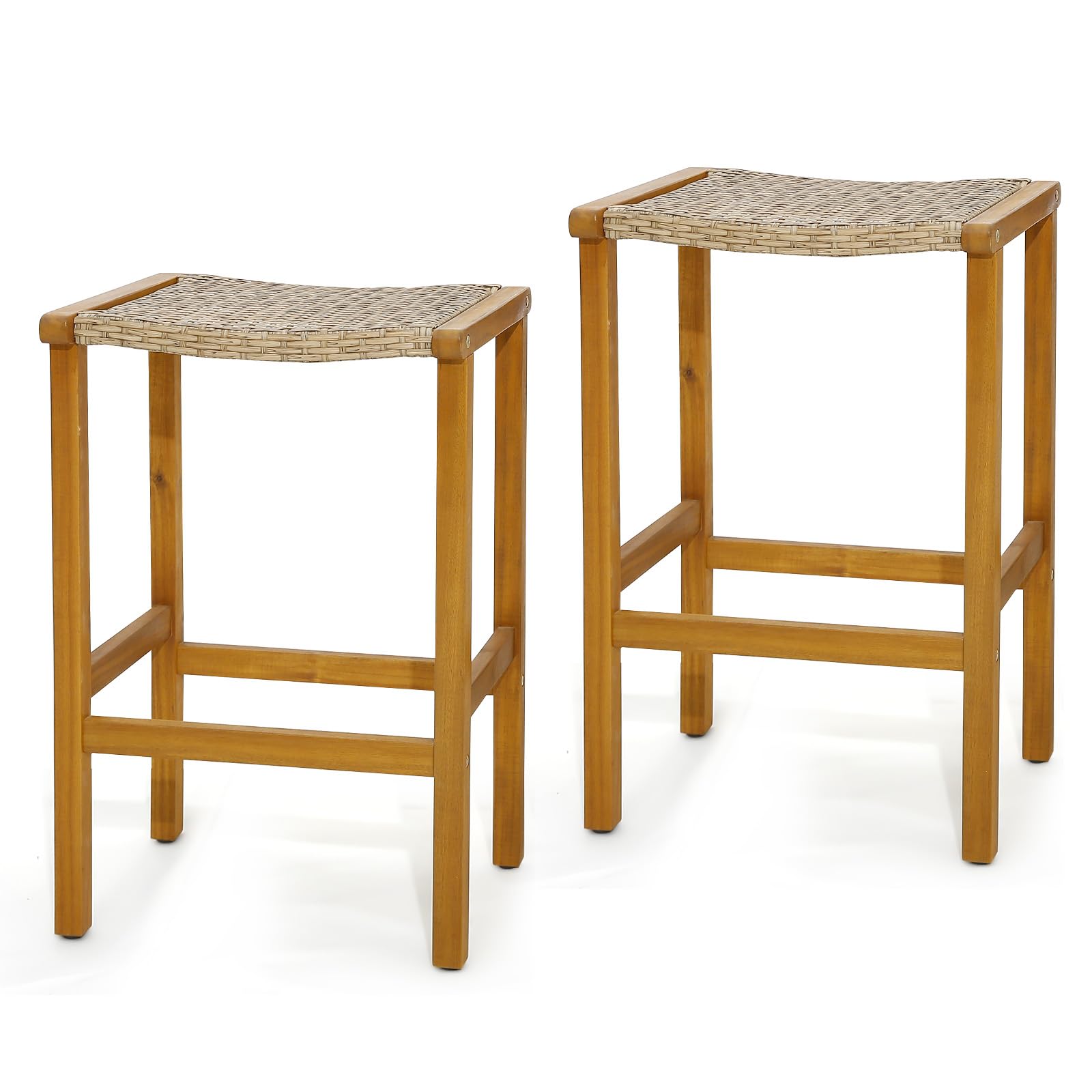 Tabourets de bar robustes Tangkula de 76 cm de haut en bois d'acacia avec assise en rotin synthétique